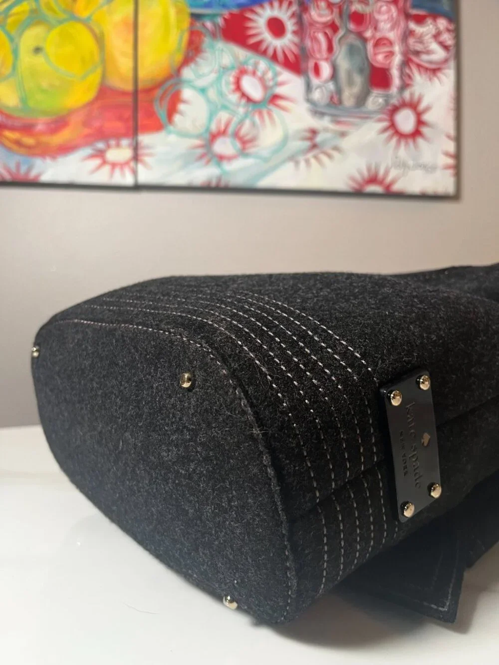 Kate Spade New York RARE Black Felt Bow Satchel Top Handle Dust Bag + COA - Picture 10 of 13